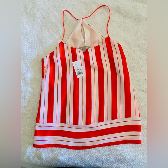 Banana Republic Tops - New Banana Republic Bright Reddish Orange with White Stripes Silk Tank w/ tags
